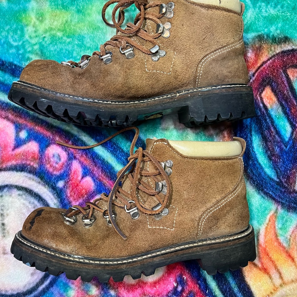 VTG Suede Leather (Danner Style) Hiking Boots W/ Vibram Sole Brown Sz 8 Chunky